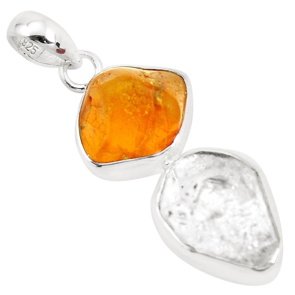 925 silver natural white herkimer diamond amber from colombia pendant p35277