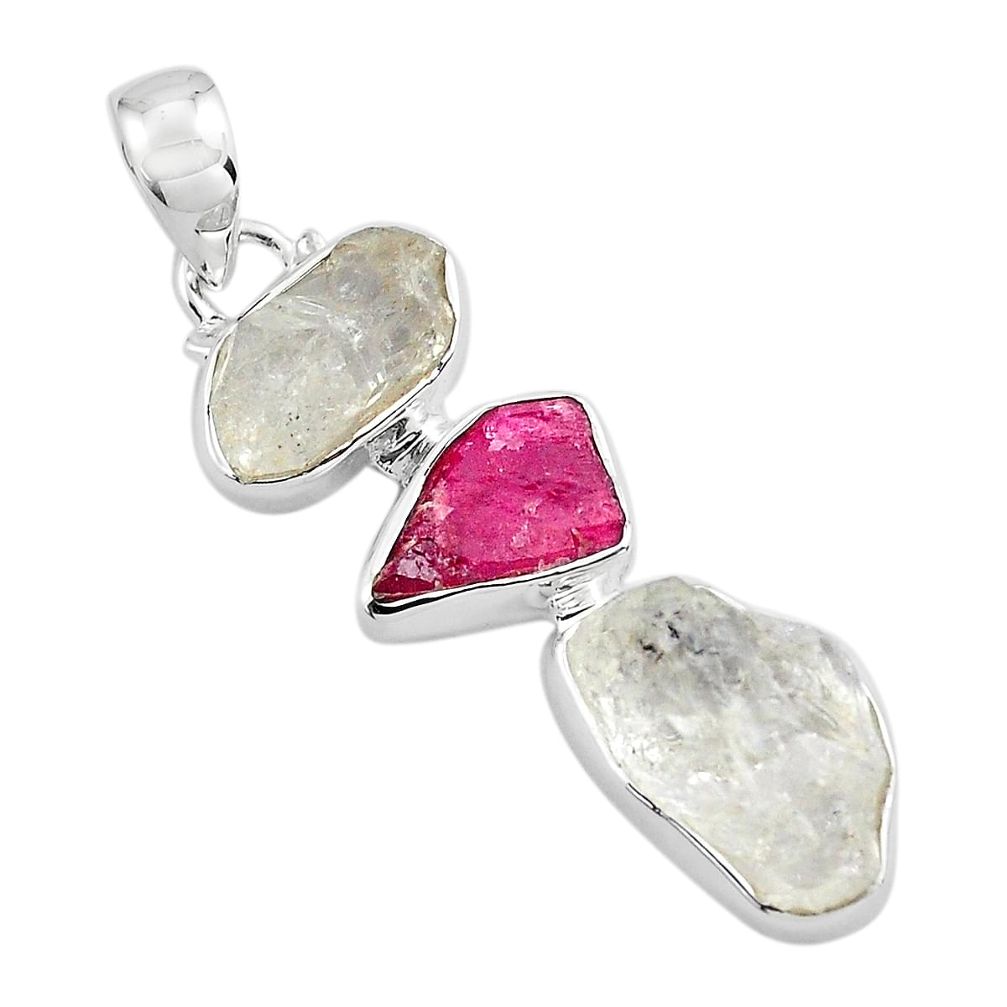 925 silver 11.74cts natural white herkimer diamond ruby rough pendant p88158