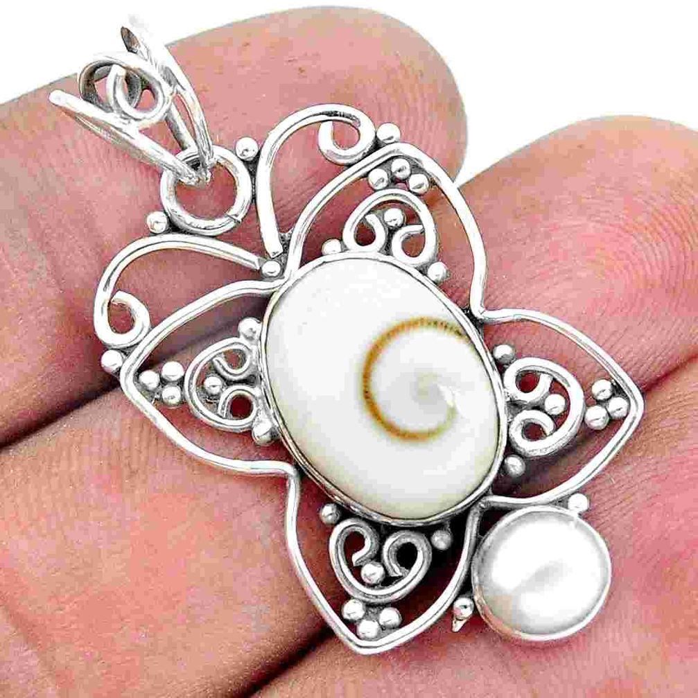 925 silver 7.04cts natural white shiva eye pearl round butterfly pendant p27673