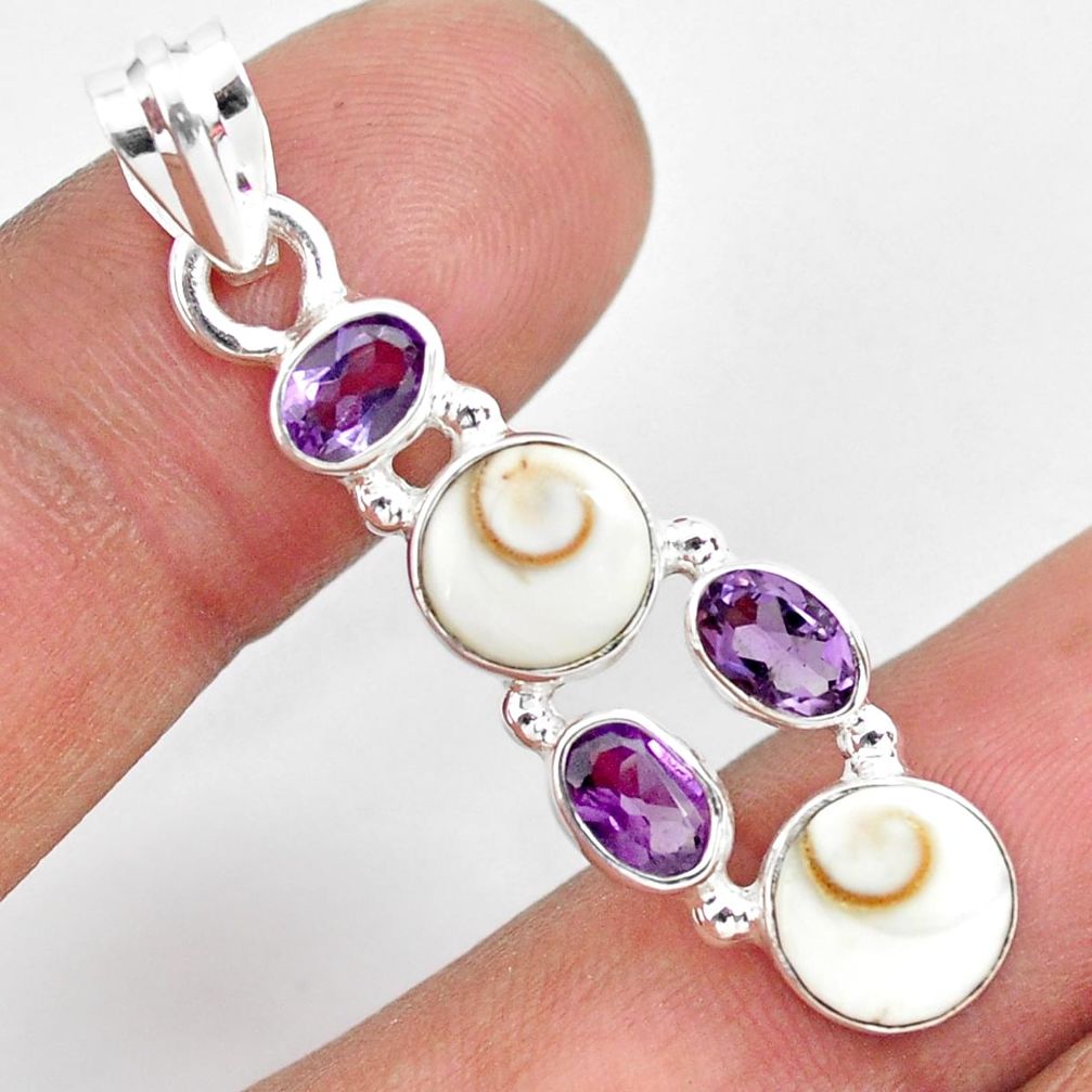 925 silver 8.77cts natural white shiva eye purple amethyst pendant p70400