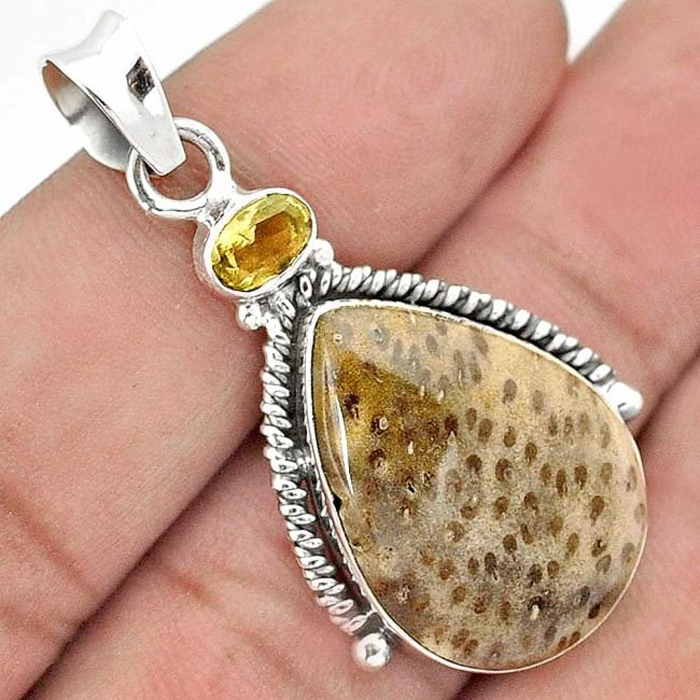 925 SILVER PENDANT JEWELRY NATURAL BROWN PLUM WOOD JASPER SMOKY TOPAZ G92420