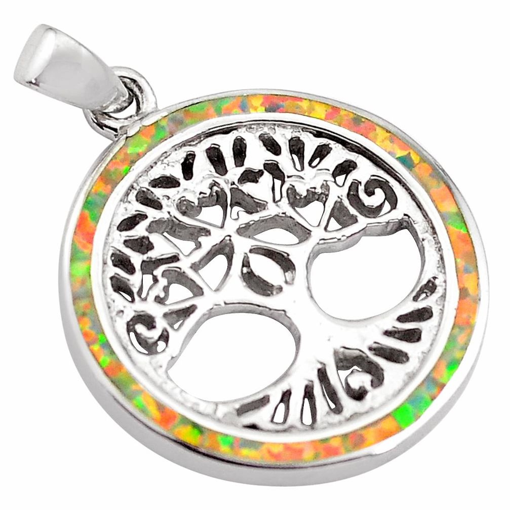 925 silver 4.89gms pink australian fire opal enamel tree of life pendant c4456