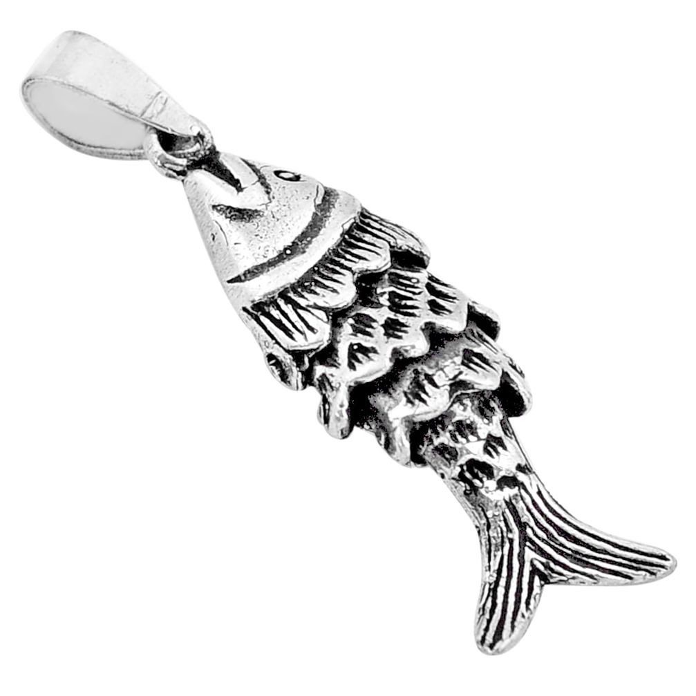 925 sterling silver 4.26gms 3d moving bali style solid fish pendant c4336