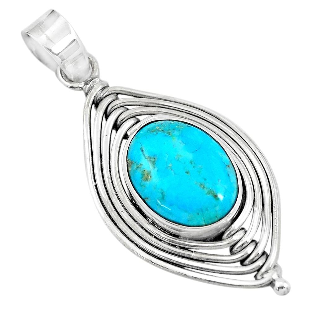925 sterling silver 10.53cts blue arizona mohave turquoise oval pendant p58984