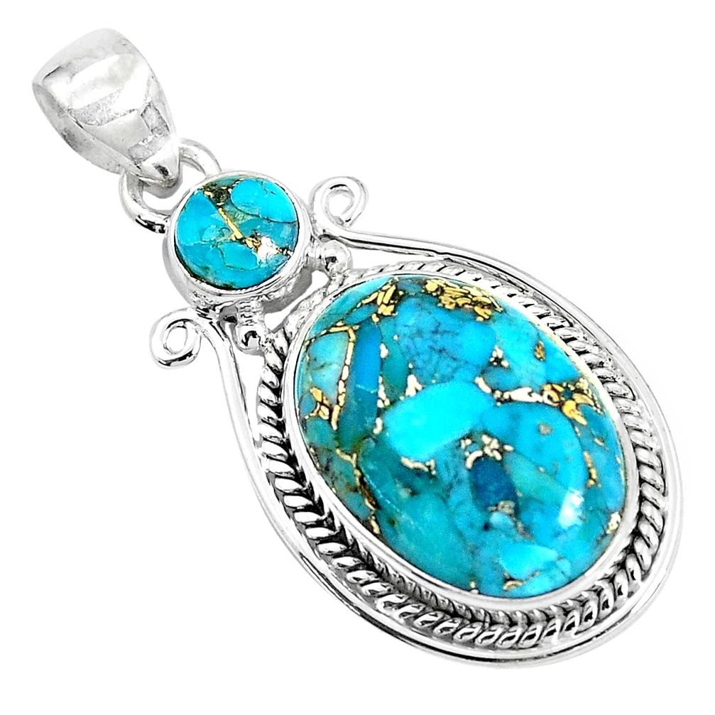 925 sterling silver 14.23cts blue copper turquoise oval pendant jewelry p33937