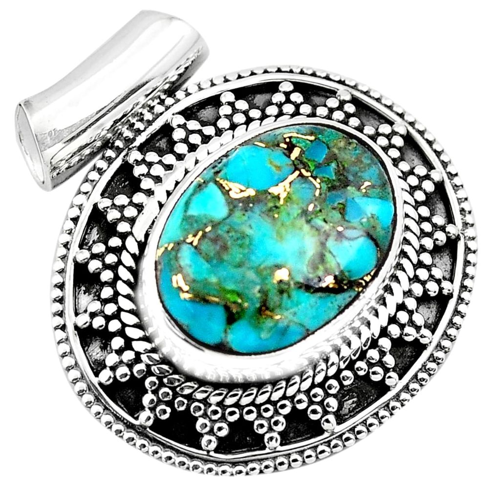 925 sterling silver 9.13cts blue copper turquoise oval pendant jewelry p86567