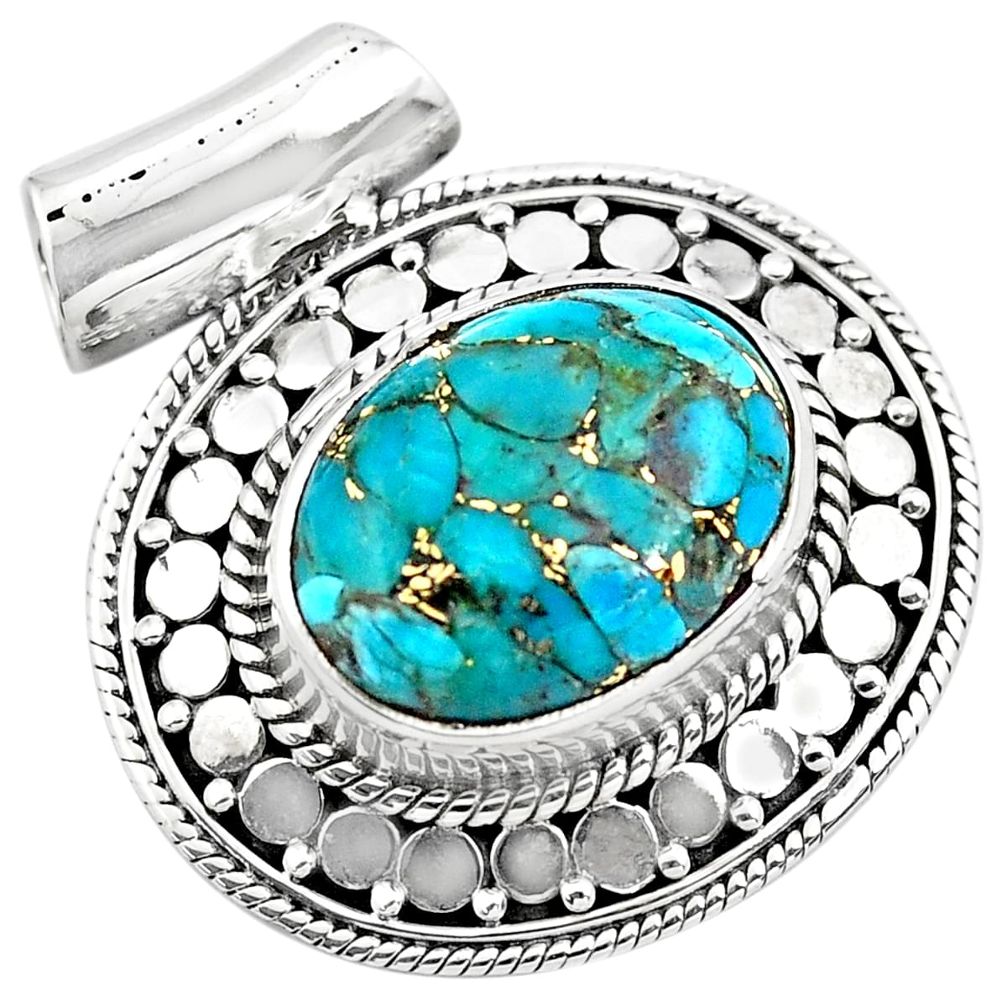 925 sterling silver 10.26cts blue copper turquoise oval pendant jewelry p86573