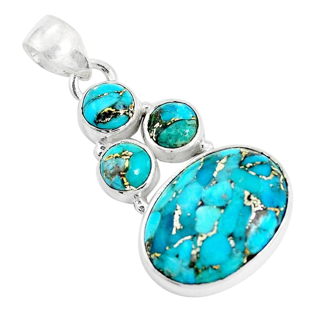 925 sterling silver 13.27cts blue copper turquoise pendant jewelry p33915