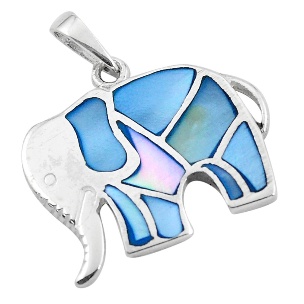 925 sterling silver 3.48gms blue pearl enamel elephant pendant jewelry c2557