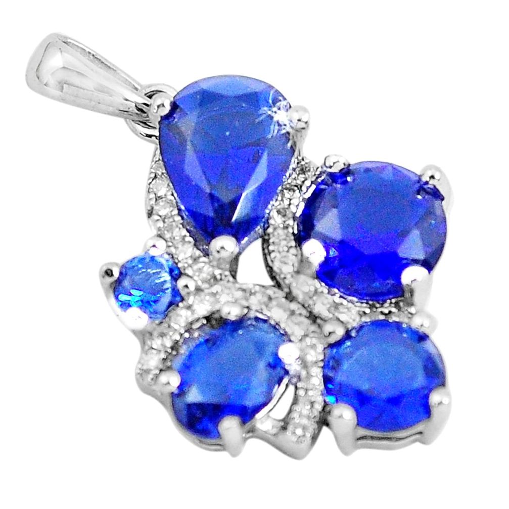 925 sterling silver 5.92cts blue sapphire (lab) topaz pendant jewelry c3503