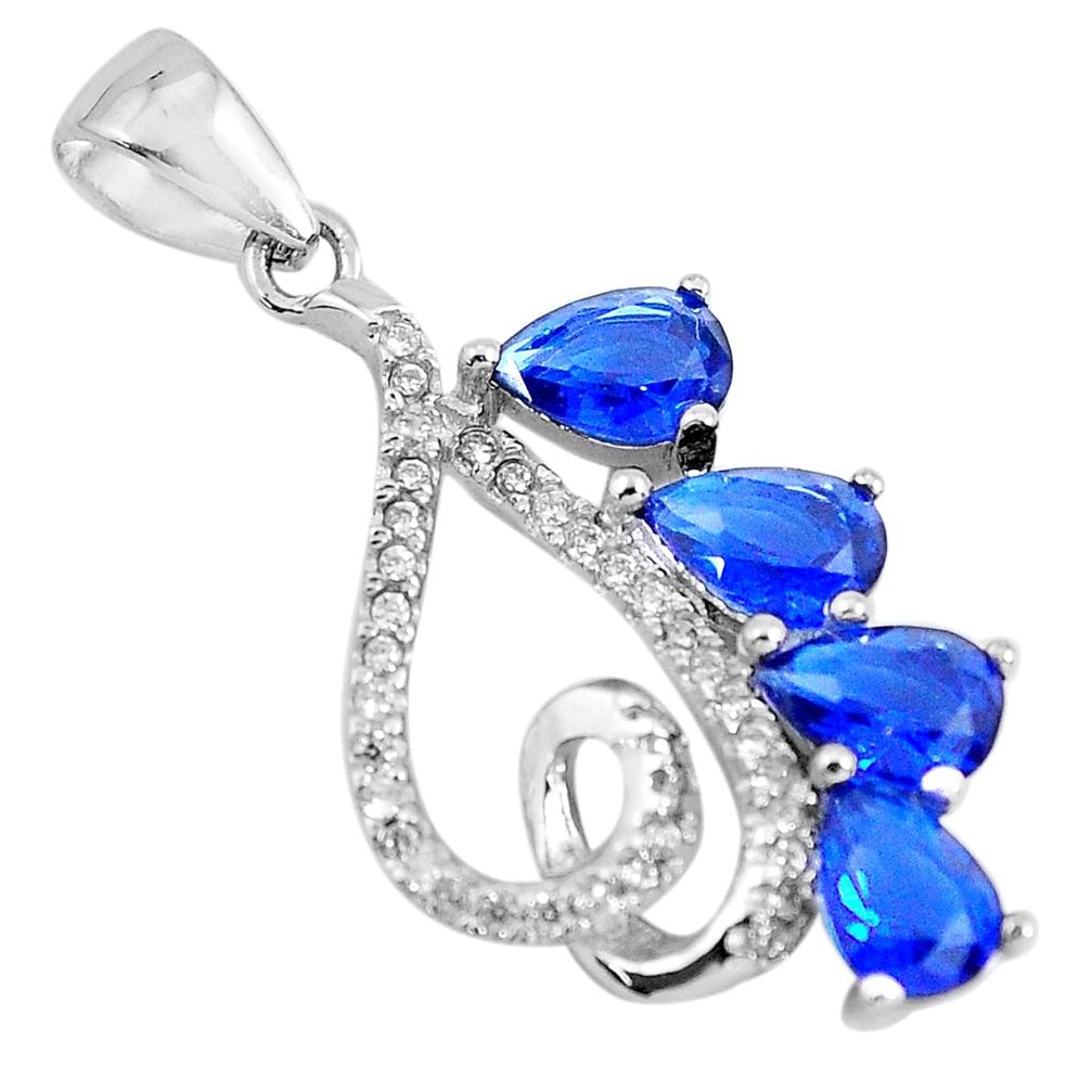 925 sterling silver 3.59cts blue sapphire (lab) topaz pendant jewelry c3528