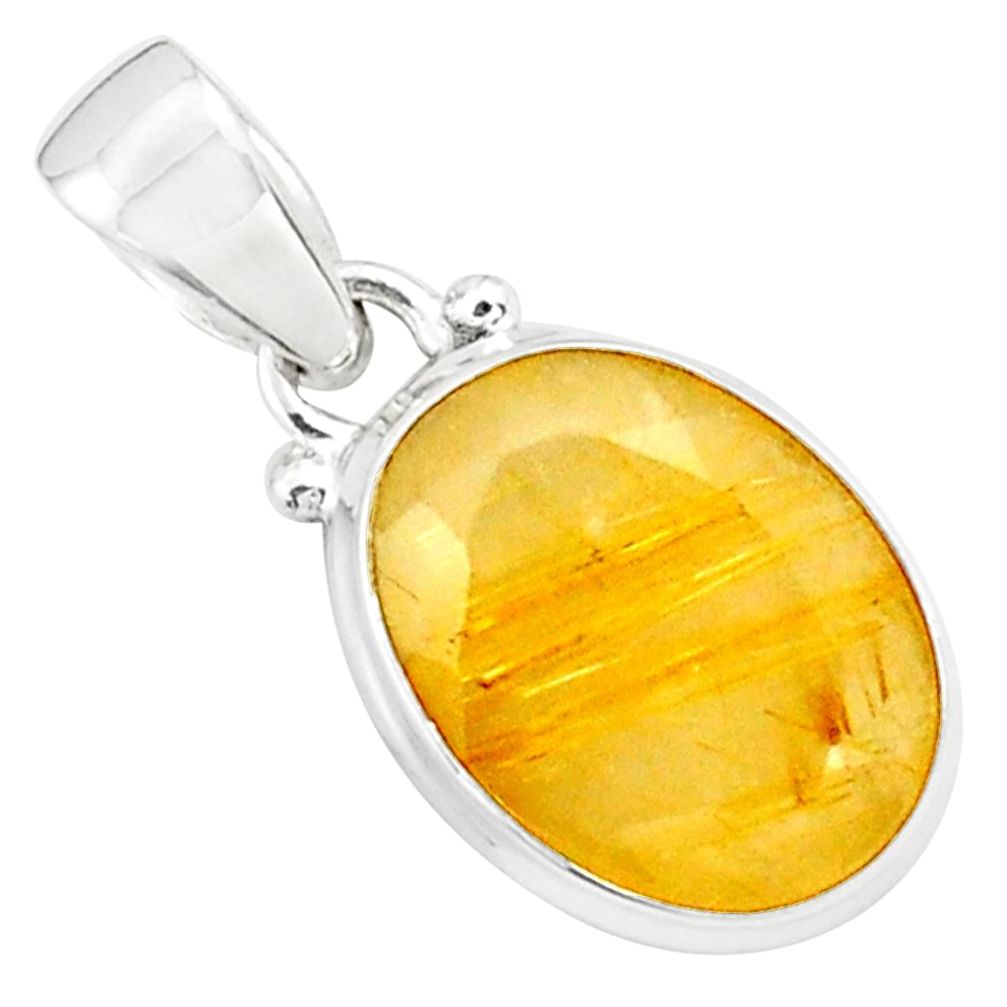 925 sterling silver 9.37cts faceted golden tourmaline rutile pendant p76511