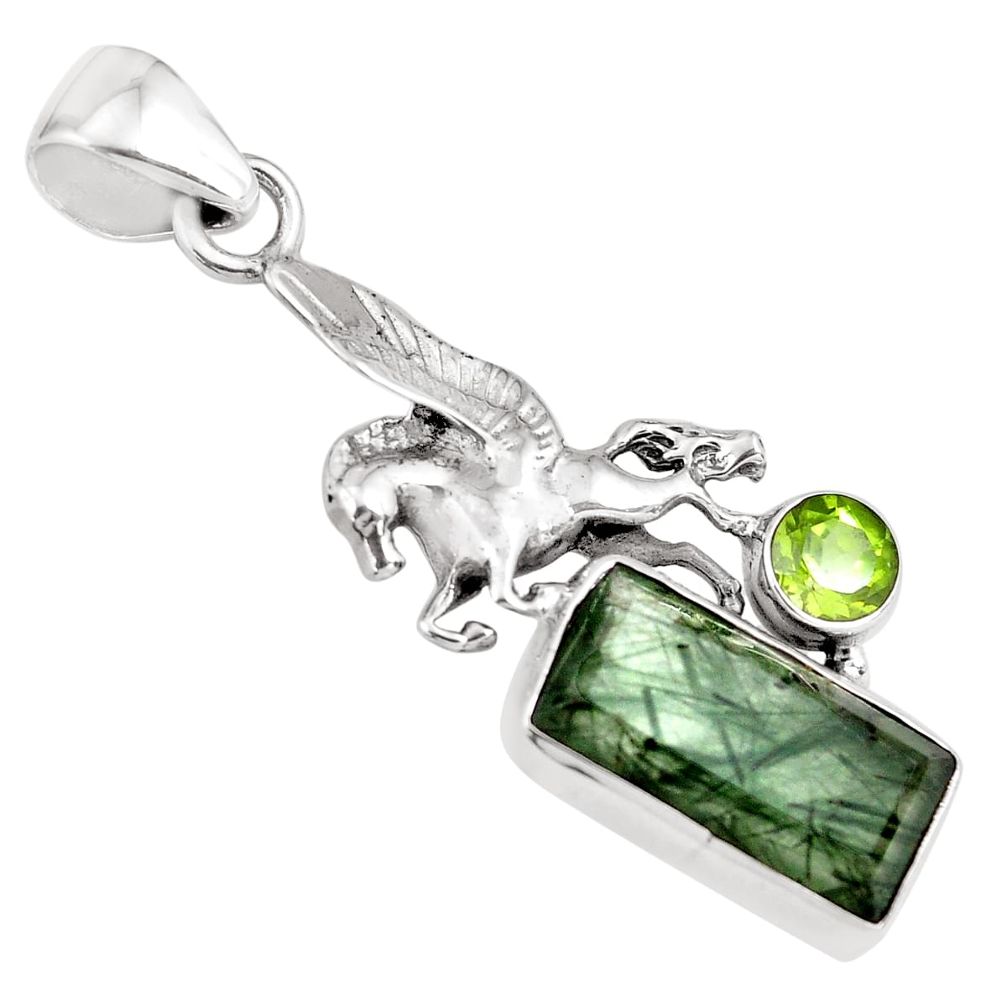 925 sterling silver 7.97cts faceted green rutile peridot unicorn pendant p79549