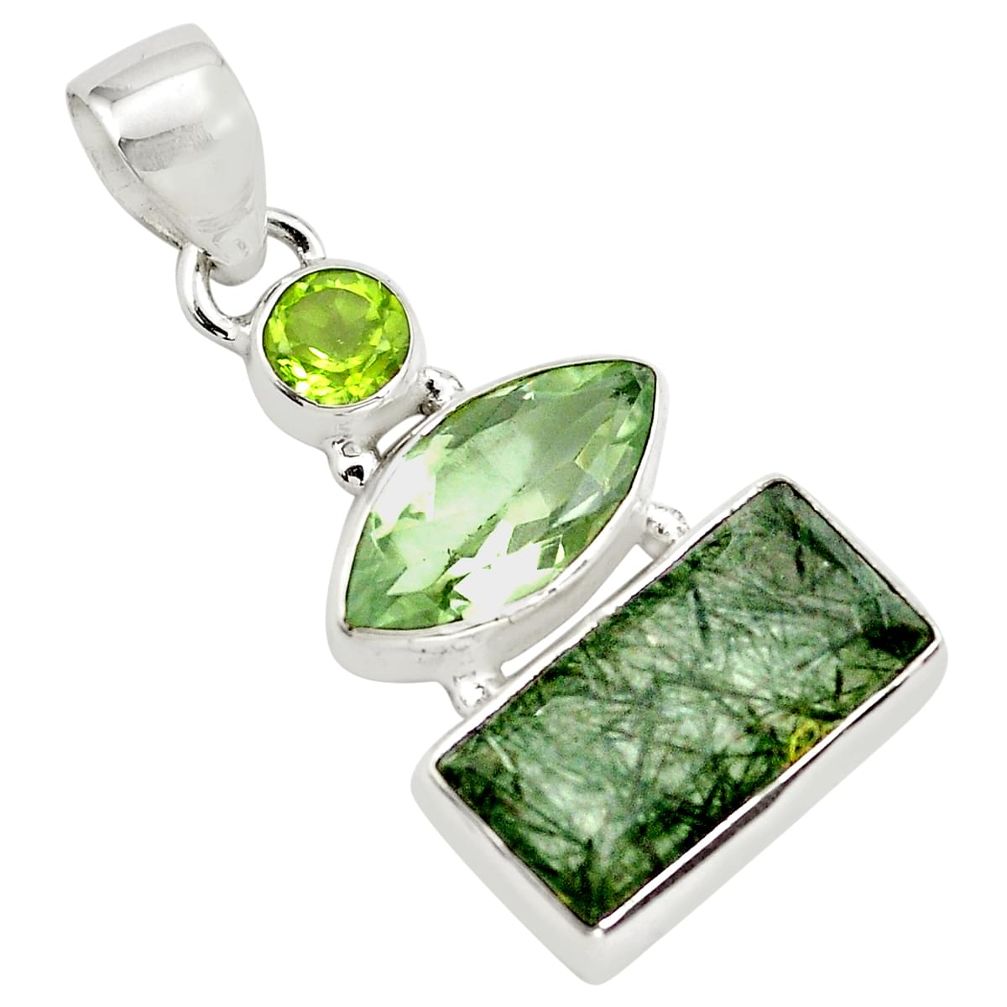 925 sterling silver faceted natural green rutile peridot pendant jewelry p79579