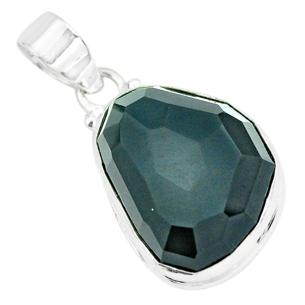 925 sterling silver 19.07cts faceted natural rainbow obsidian eye pendant p65837