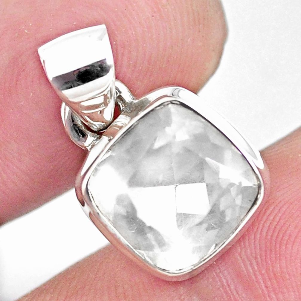 925 sterling silver 4.82cts faceted natural white pollucite pendant p54411