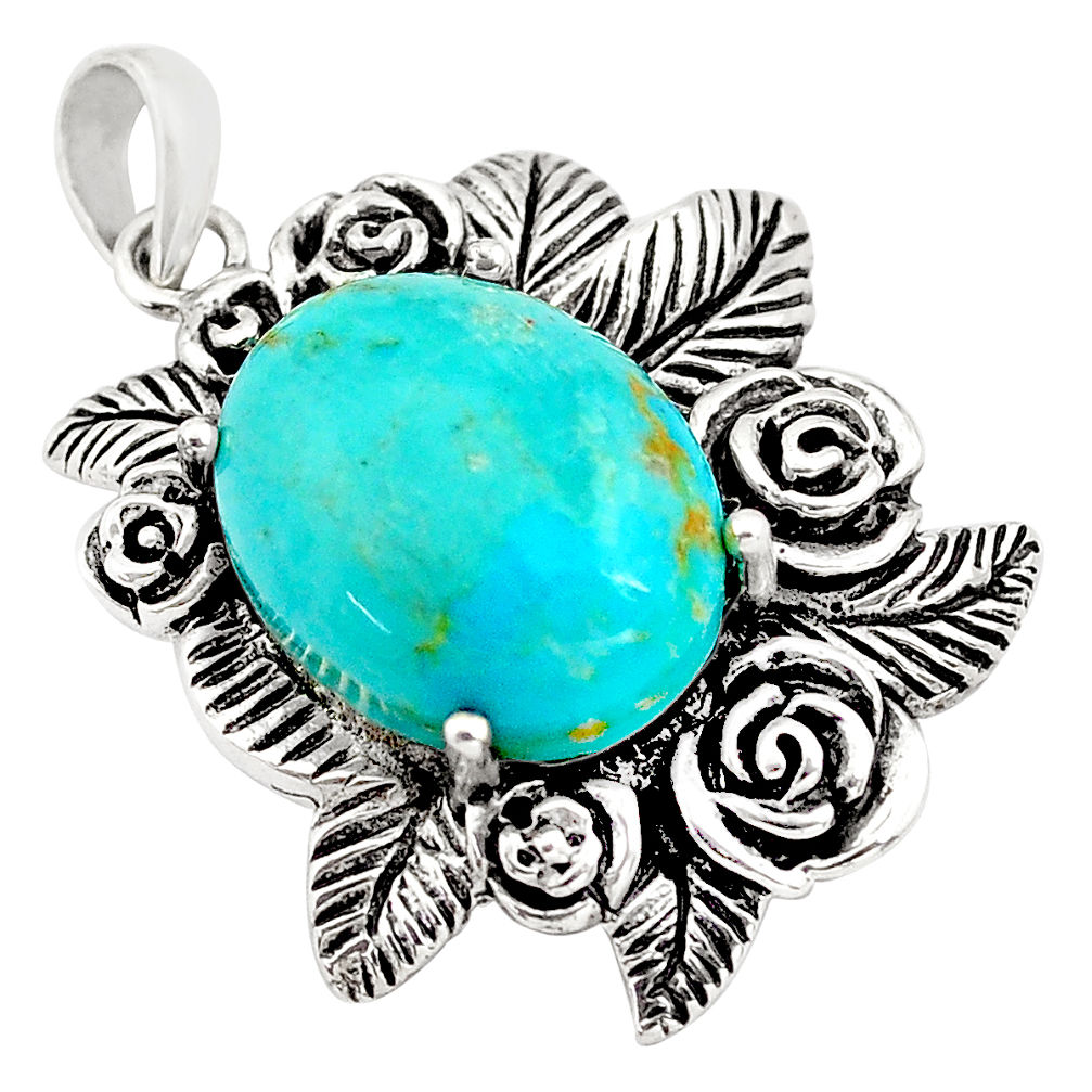 925 sterling silver 10.33cts green arizona mohave turquoise flower pendant c4419