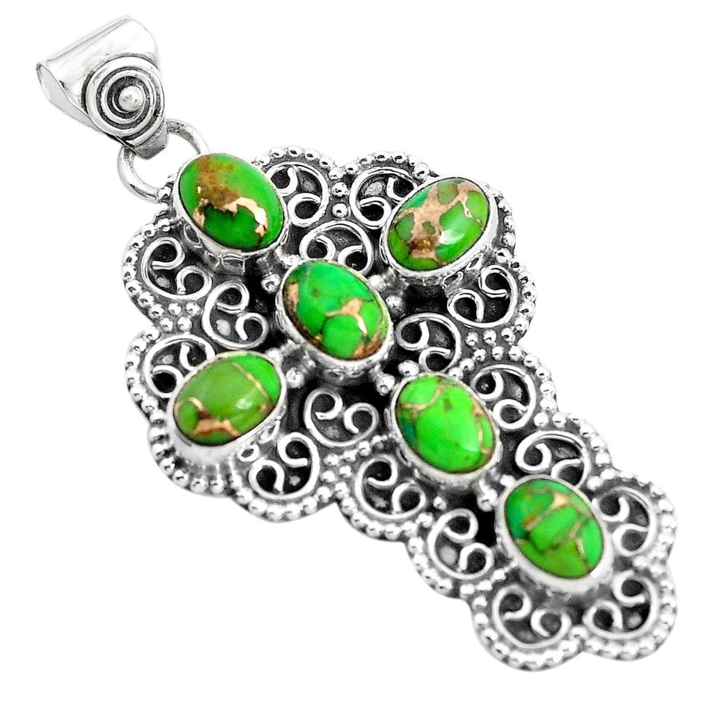 925 sterling silver 10.26cts green copper turquoise holy cross pendant p35954