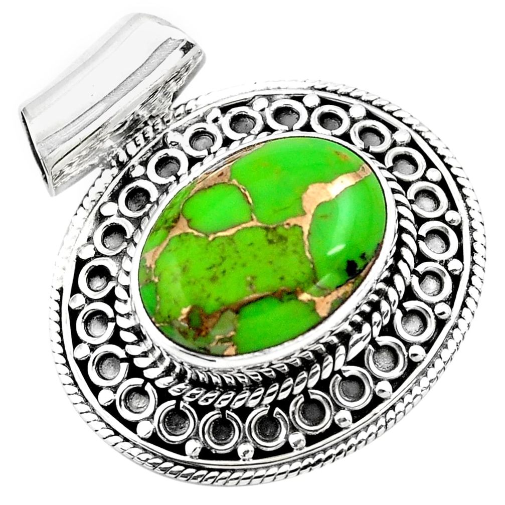 925 sterling silver 8.67cts green copper turquoise oval pendant jewelry p86580
