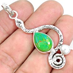 925 sterling silver 6.36cts green copper turquoise pearl snake pendant p49214