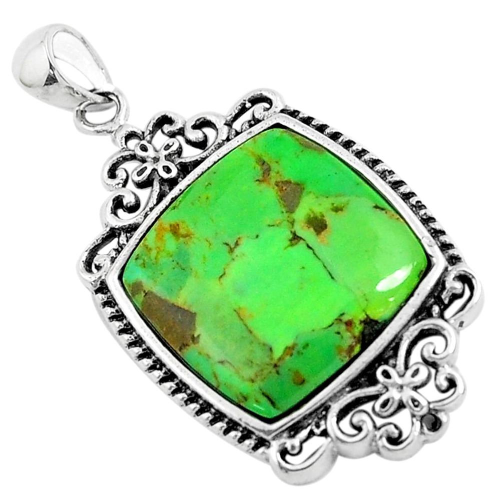 925 sterling silver 6.97cts green copper turquoise pendant jewelry c1818