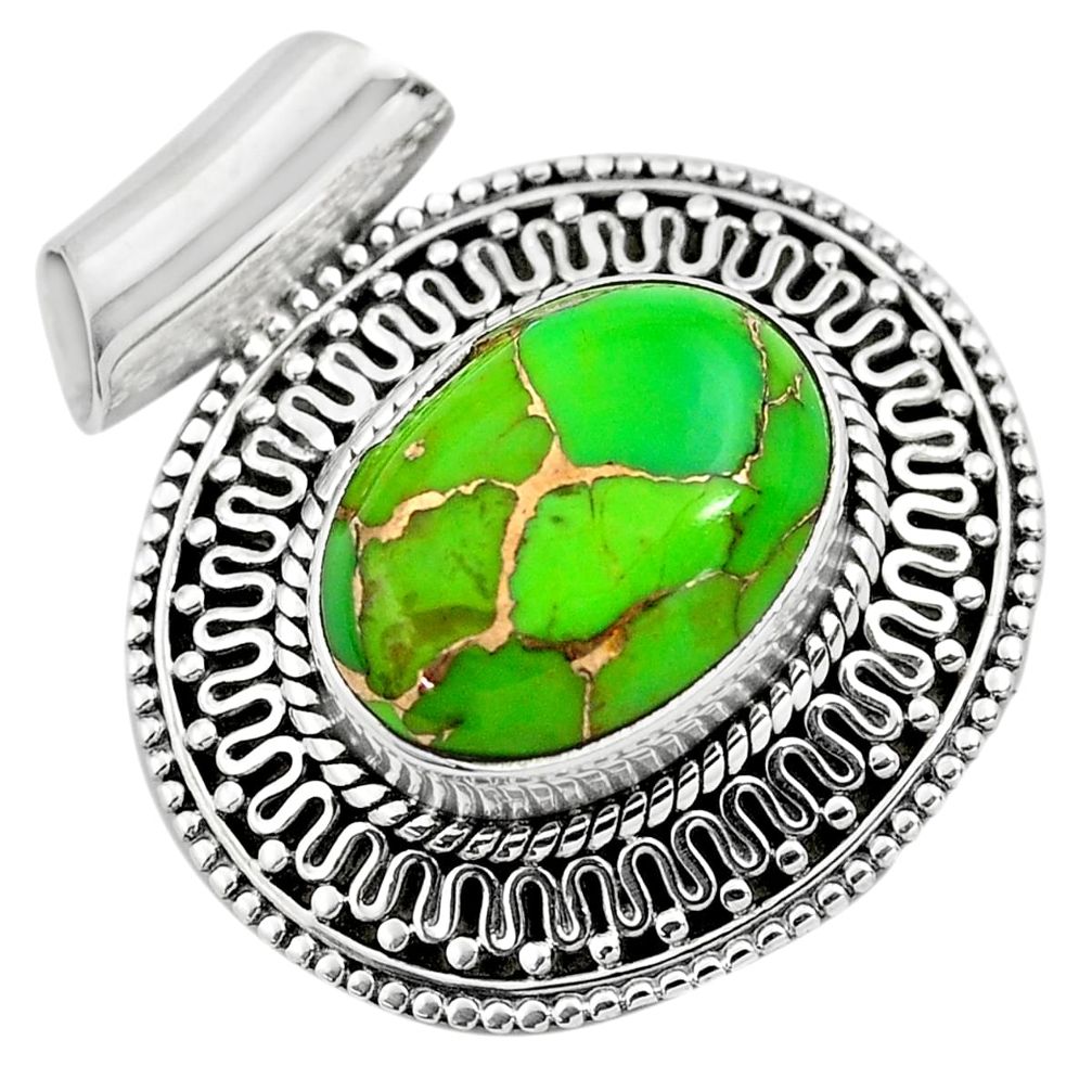 925 sterling silver 9.72cts green copper turquoise pendant jewelry p86577