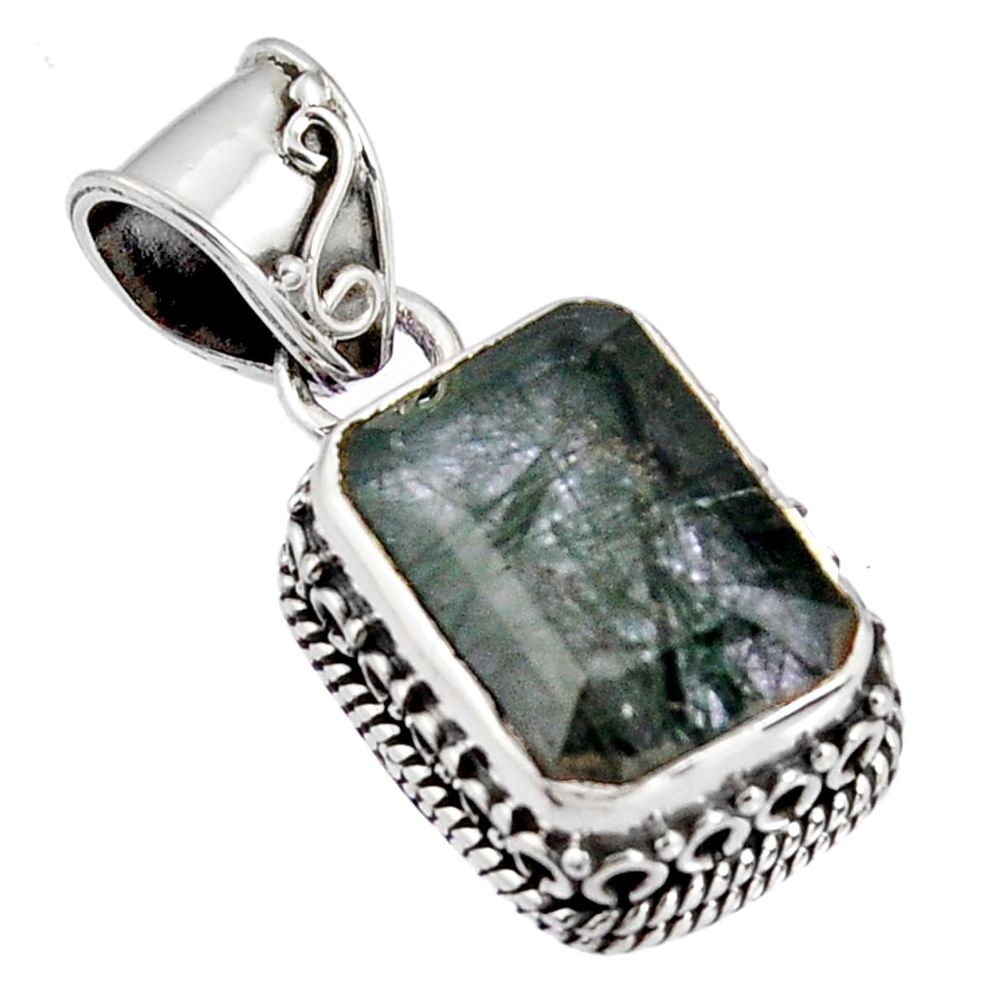 925 sterling silver 6.92cts green natural rutile pendant jewelry p90349