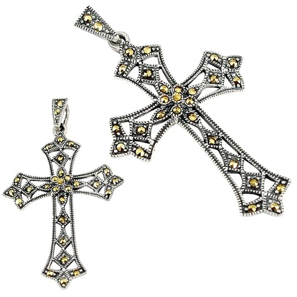 925 sterling silver holy cross swiss fine marcasite pendant jewelry h92548