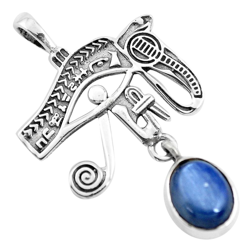 925 sterling silver 4.70cts horse eye natural blue kyanite oval pendant p41892