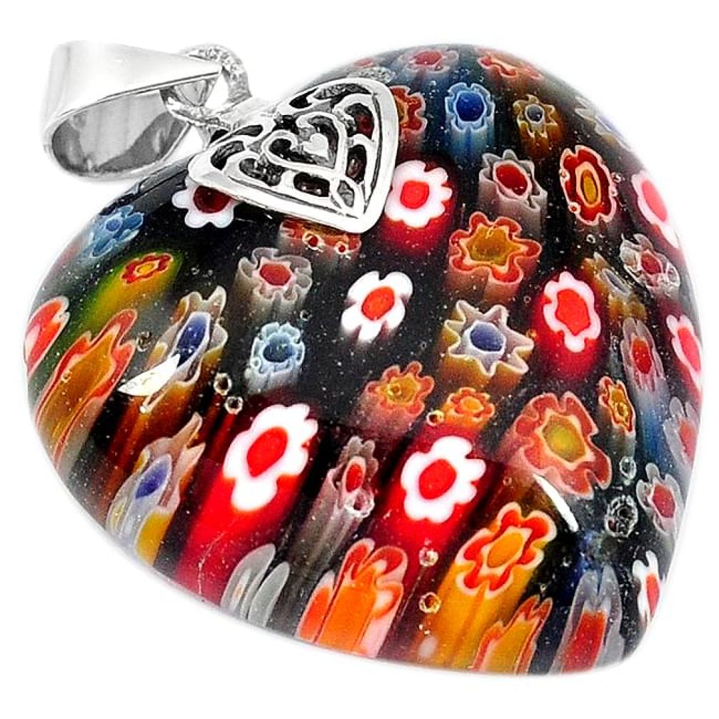 925 sterling silver multi color italian murano glass love heart pendant h53879