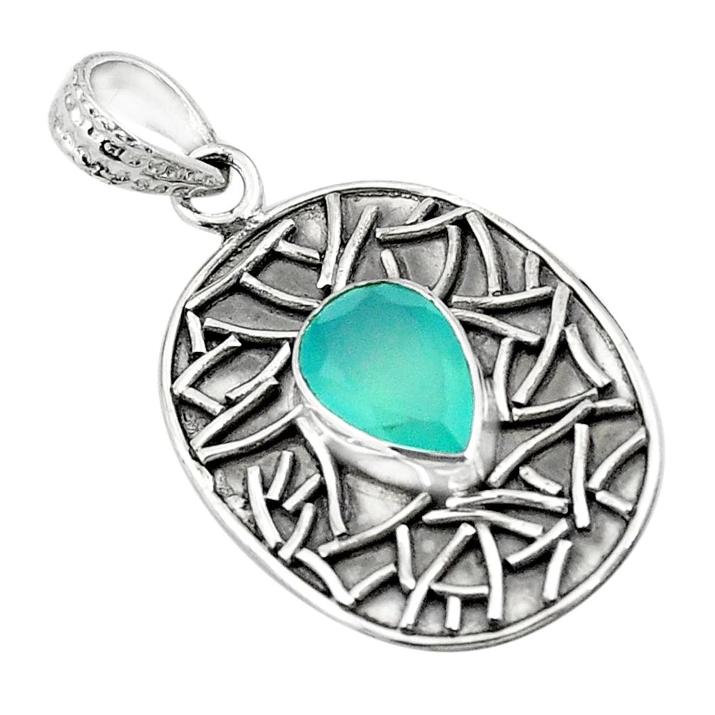 925 sterling silver 4.38cts natural aqua chalcedony pendant jewelry p78468