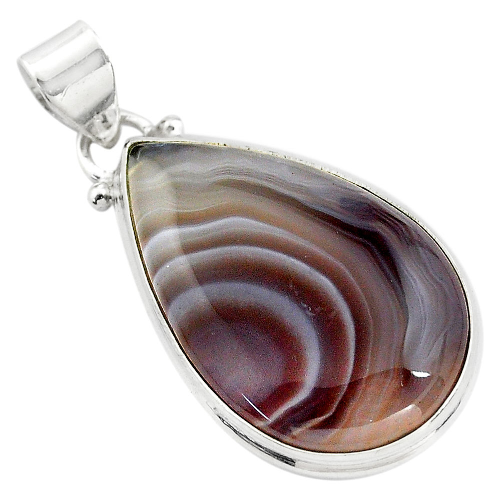 925 sterling silver 18.15cts natural black botswana agate pear pendant p85052
