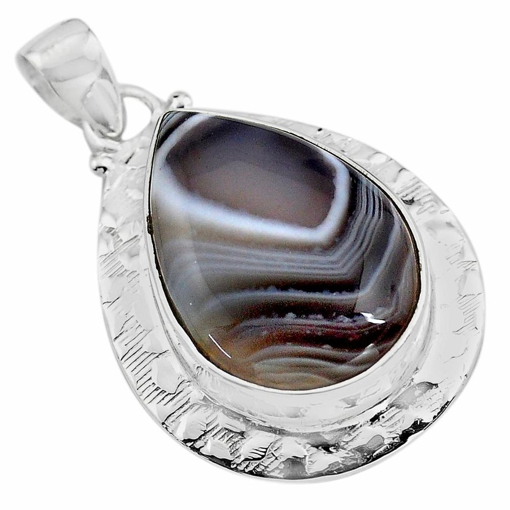 925 sterling silver 23.74cts natural black botswana agate pendant jewelry p85080