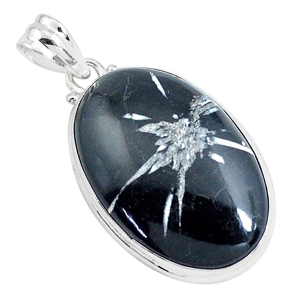 925 sterling silver 26.16cts natural black chrysanthemum oval pendant p43987
