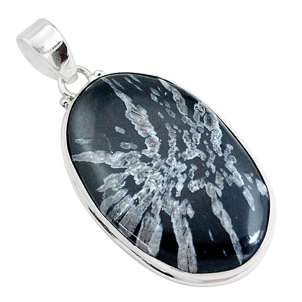 925 sterling silver 25.00cts natural black chrysanthemum pendant jewelry p43984