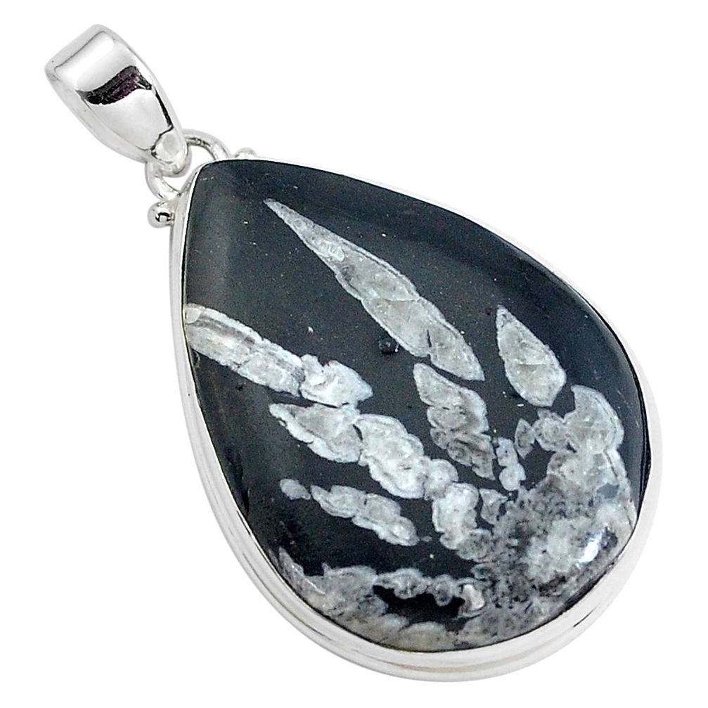 925 sterling silver 28.73cts natural black chrysanthemum pendant jewelry p43999