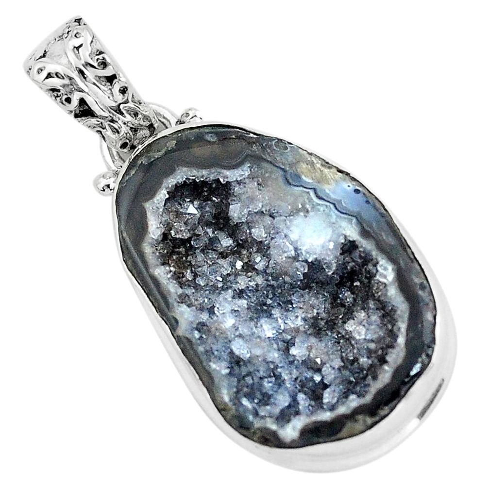 925 sterling silver 16.20cts natural black geode druzy pendant jewelry p58664