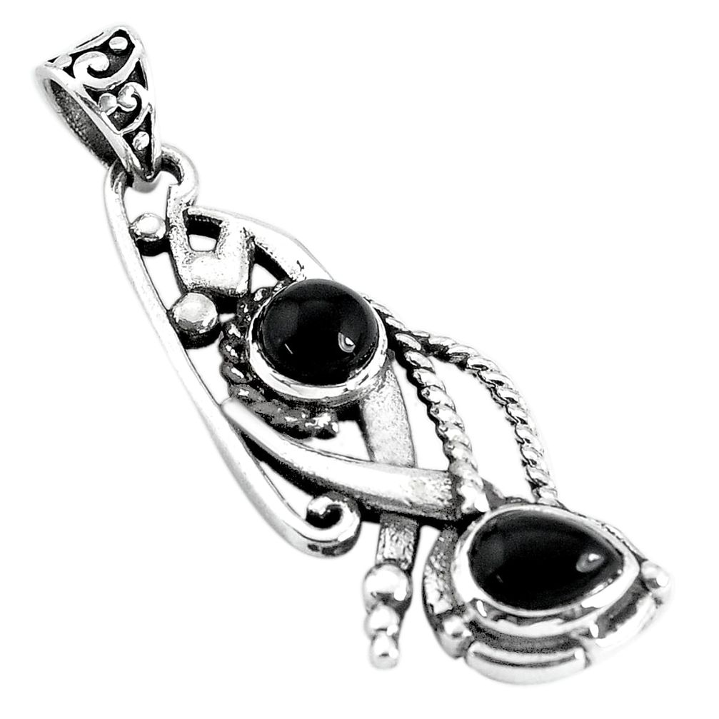 925 sterling silver 5.29cts natural black onyx round pendant jewelry p34380