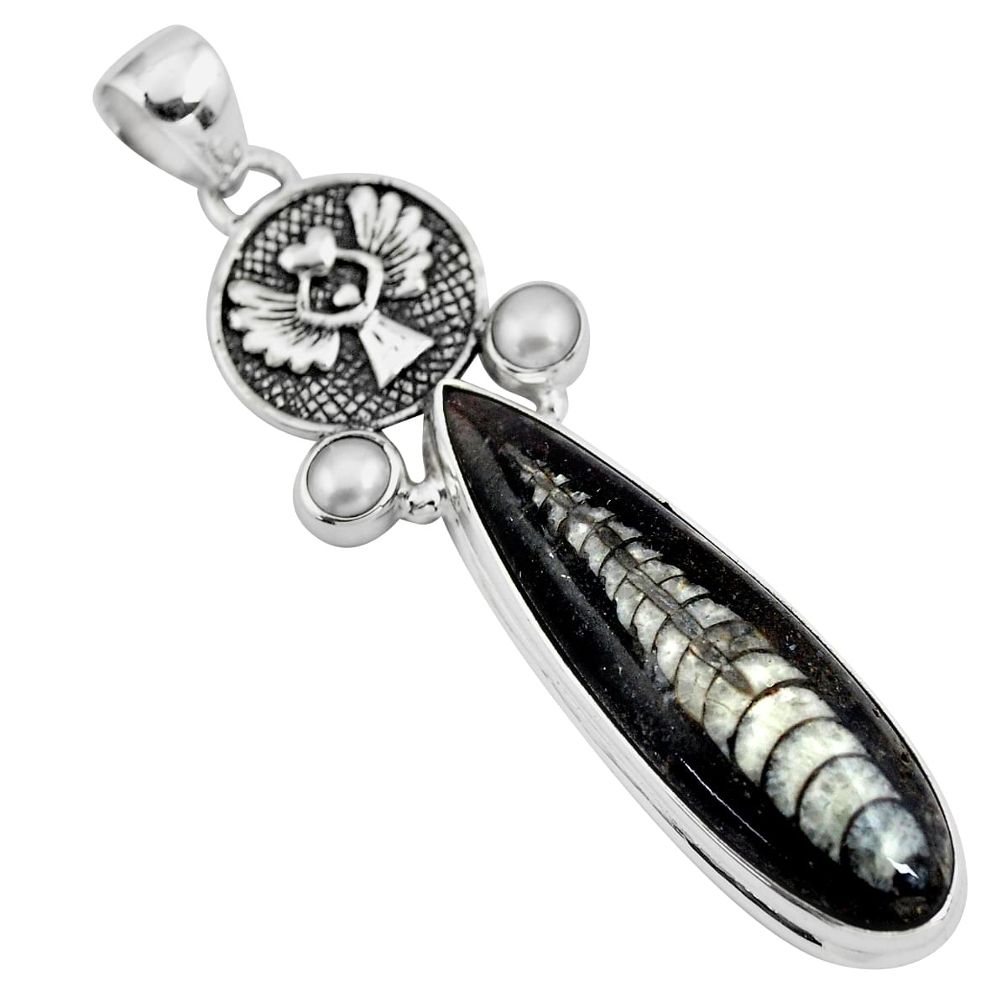 925 sterling silver 24.62cts natural black orthoceras pearl pendant p86720
