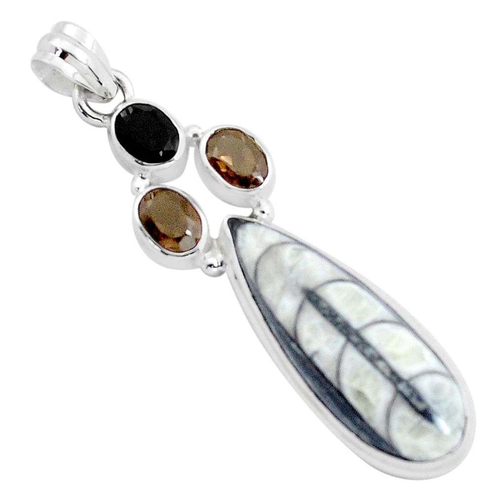 925 sterling silver 17.95cts natural black orthoceras smoky topaz pendant p37466