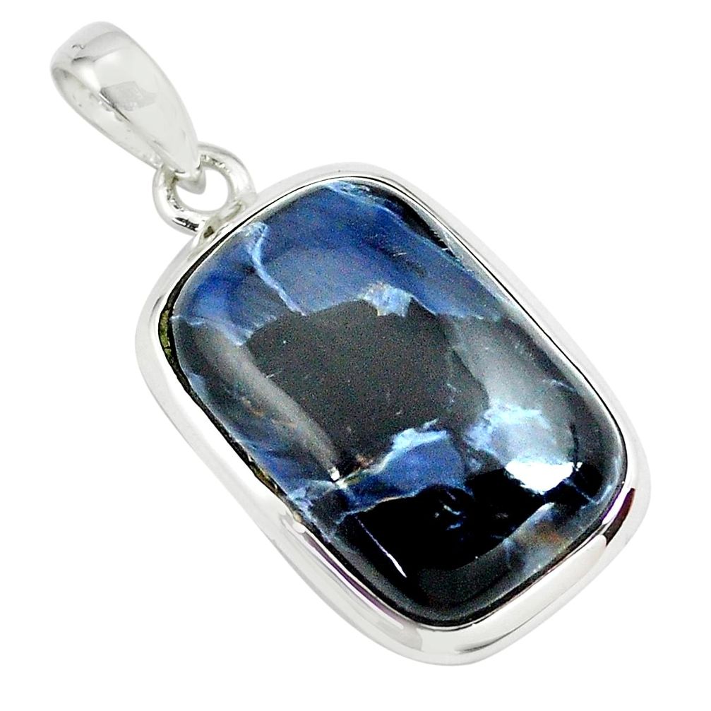 925 sterling silver 14.72cts natural black pietersite (african) pendant p70797