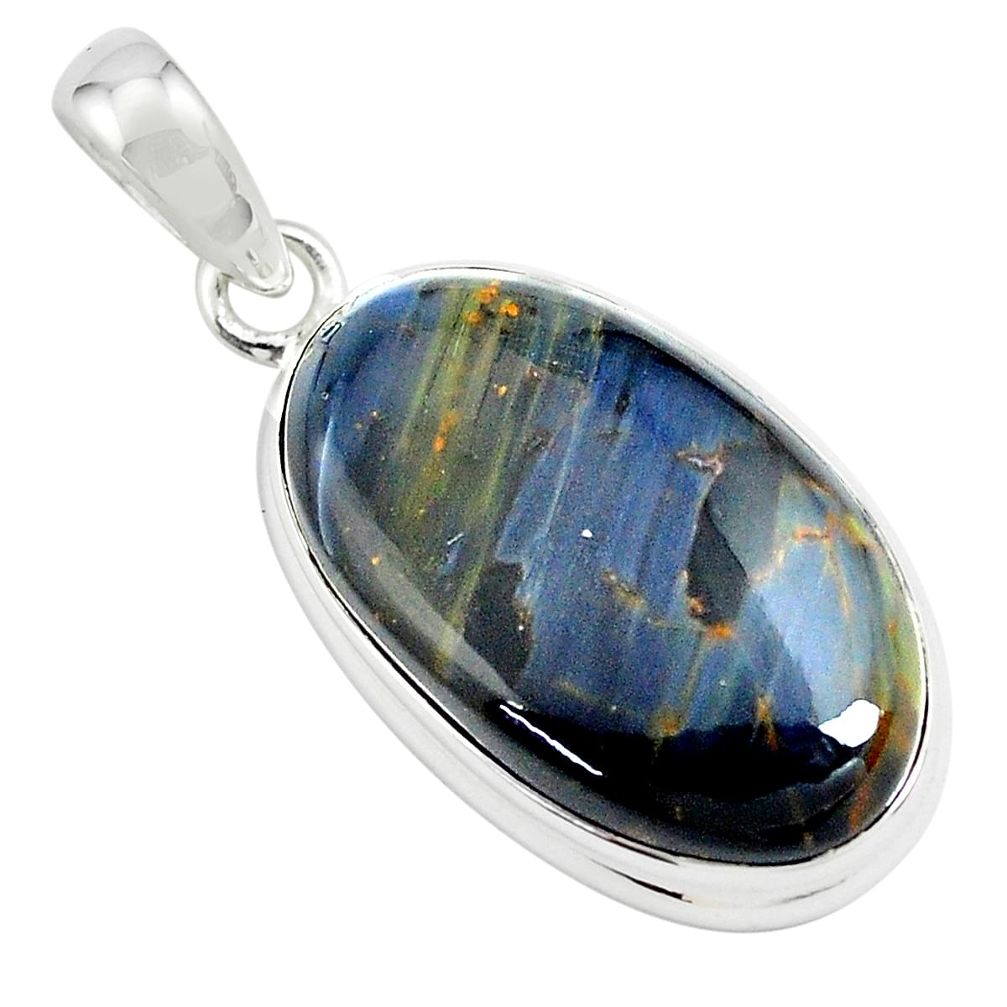 925 sterling silver 13.70cts natural black pietersite (african) pendant p70800