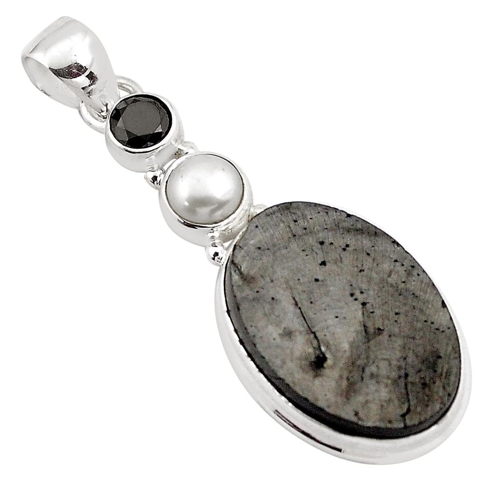 925 sterling silver 14.72cts natural black shungite onyx pendant jewelry p88650