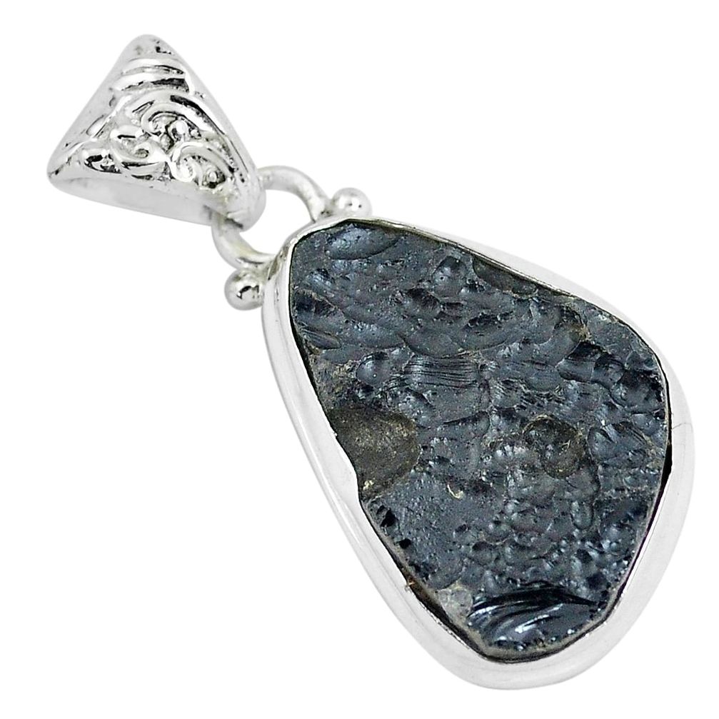 925 sterling silver 14.23cts natural black tektite fancy pendant jewelry p46075