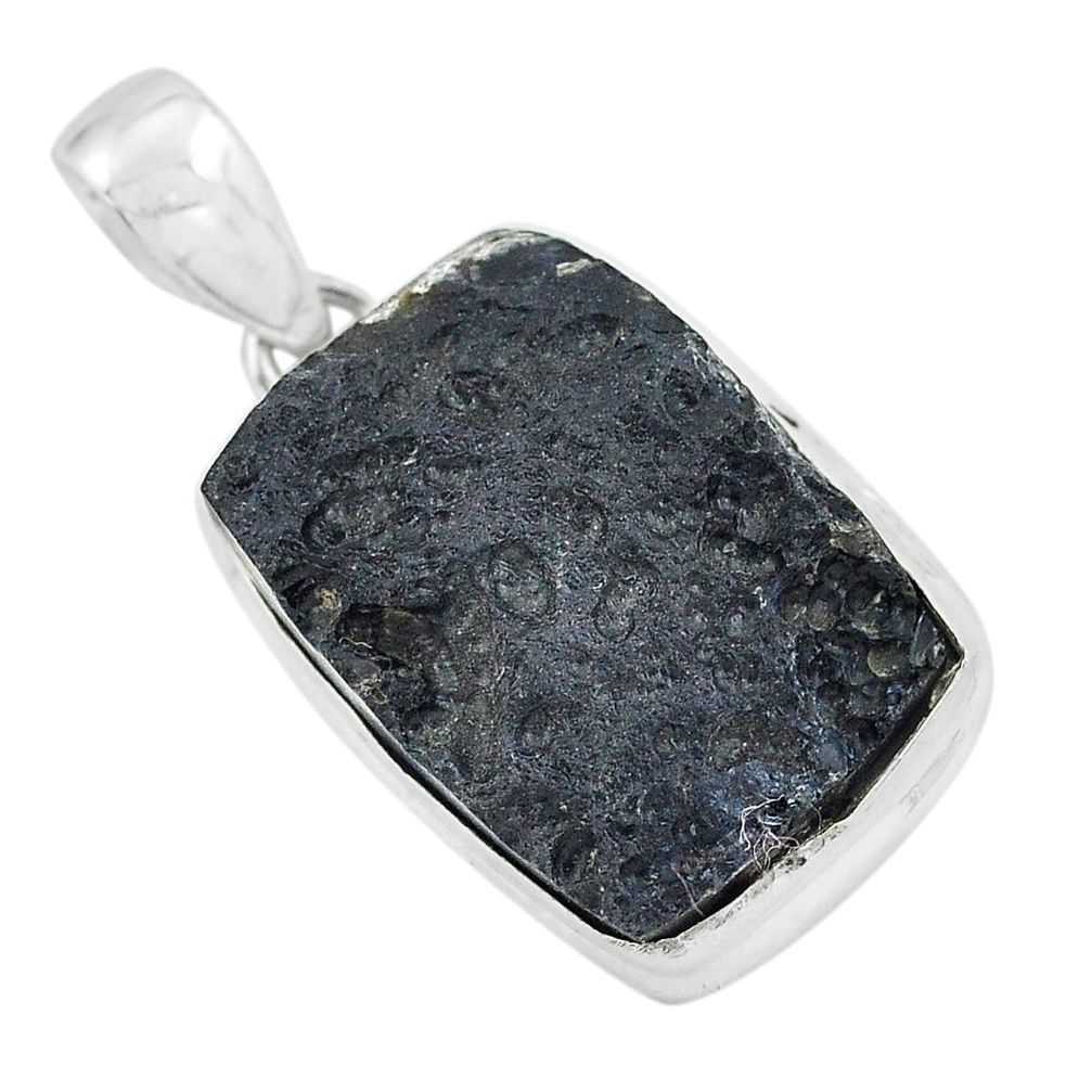 925 sterling silver 20.88cts natural black tektite octagan pendant p59644
