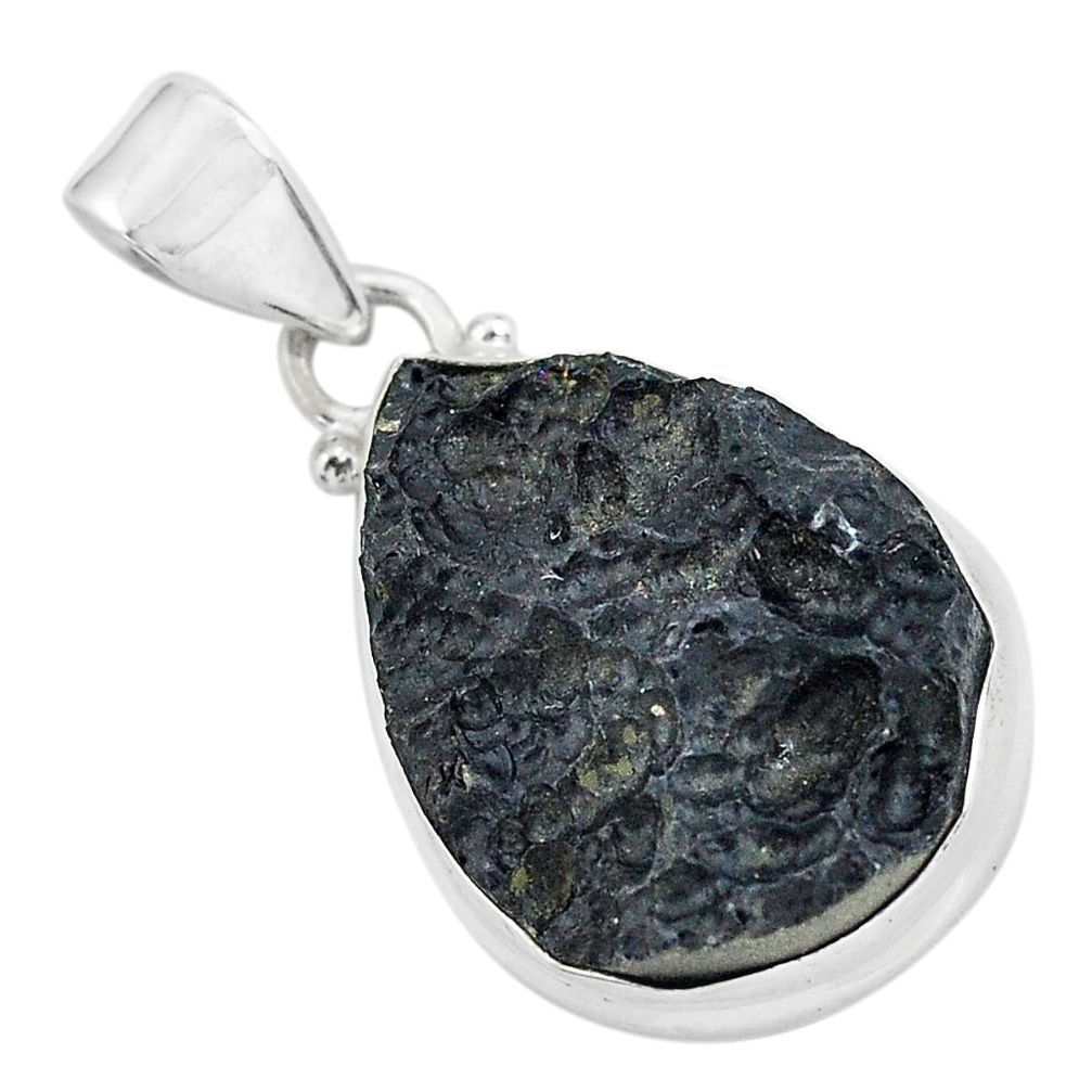 925 sterling silver 14.12cts natural black tektite pendant jewelry p59648