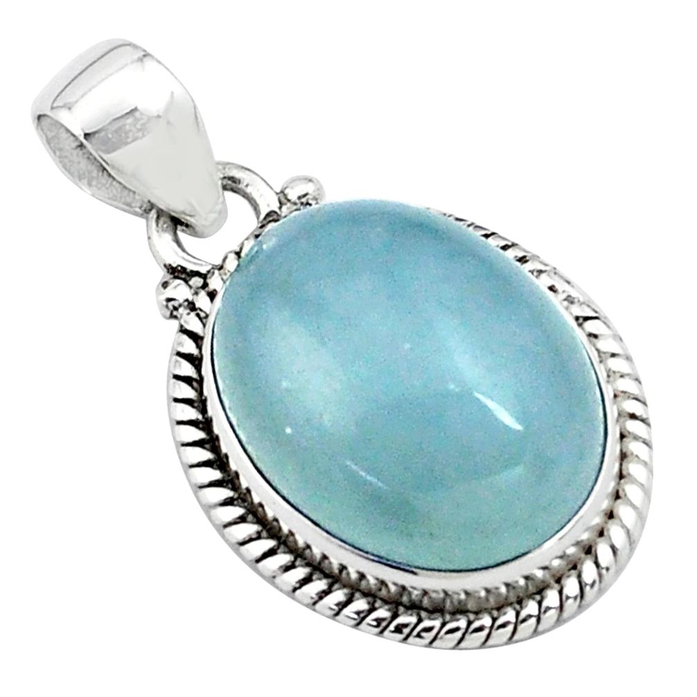 925 sterling silver 15.39cts natural blue aquamarine oval shape pendant p77878