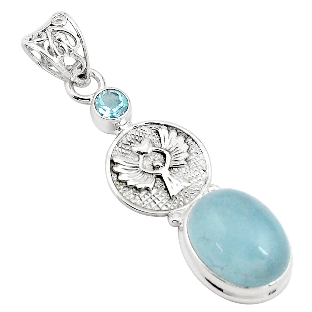 925 sterling silver 13.41cts natural blue aquamarine oval topaz pendant p78263