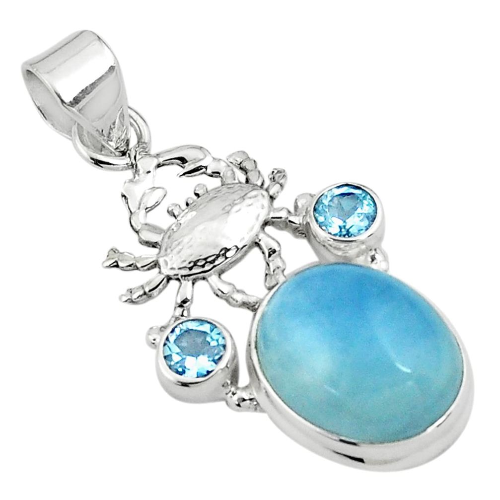 925 sterling silver 14.87cts natural blue aquamarine topaz crab pendant p77844