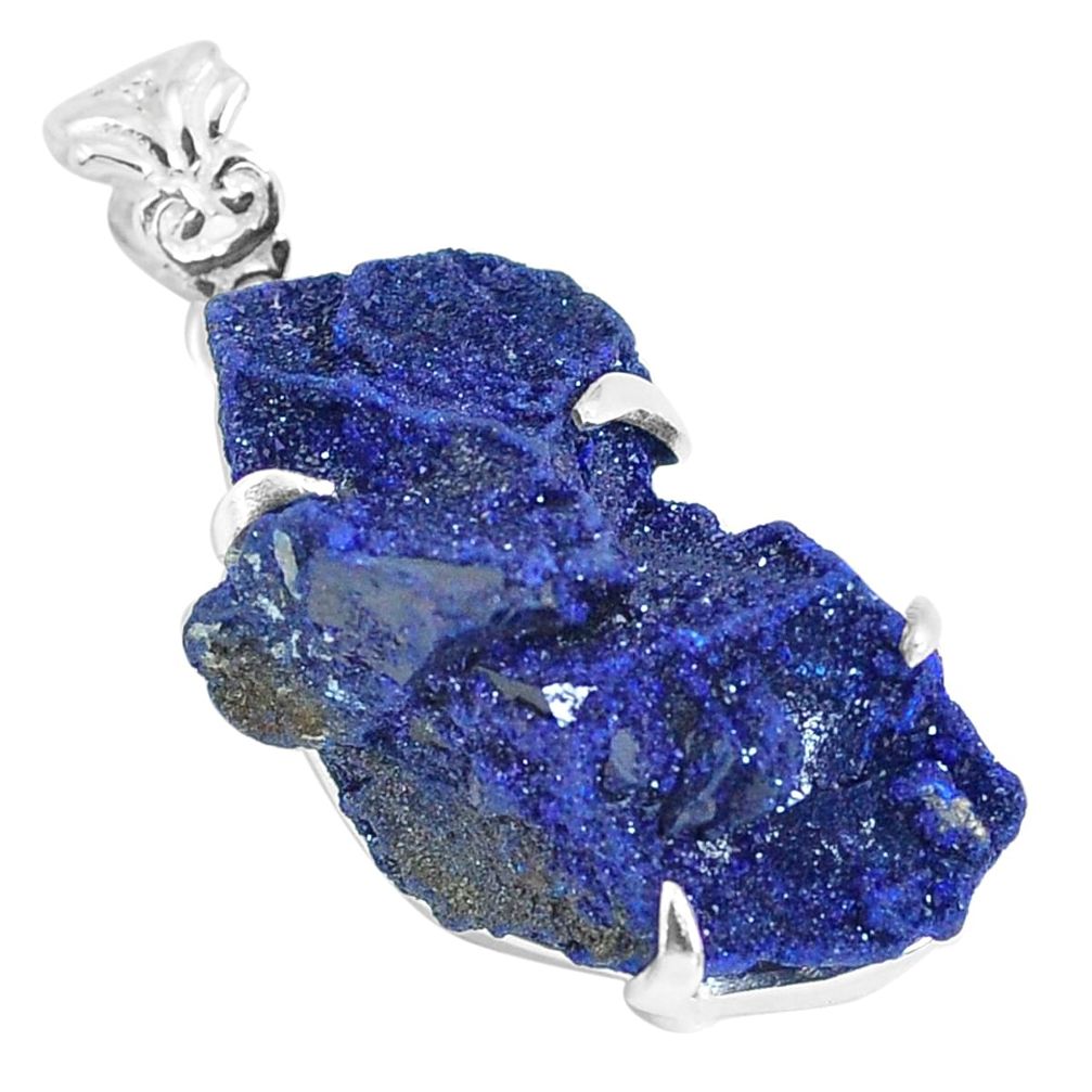 925 sterling silver 28.68cts natural blue azurite druzy pendant jewelry p63398